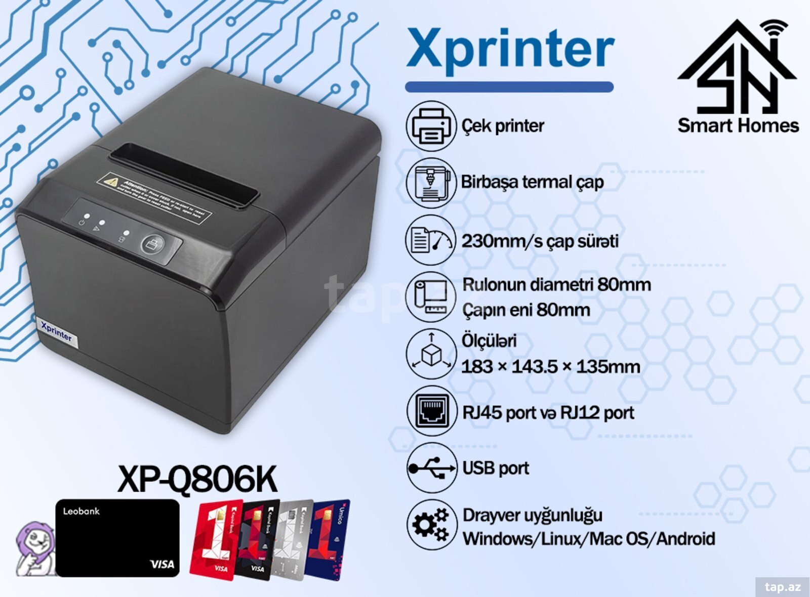 Xprinter qəbz, etiket, barkod, kassa printerləri (4)