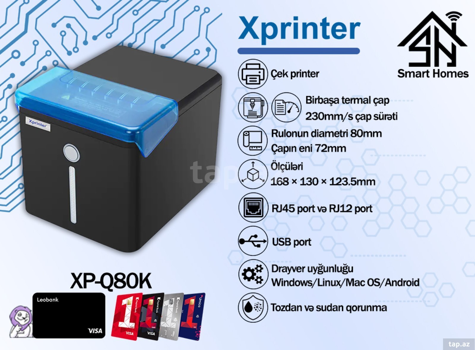 Xprinter qəbz, etiket, barkod, kassa printerləri (6)