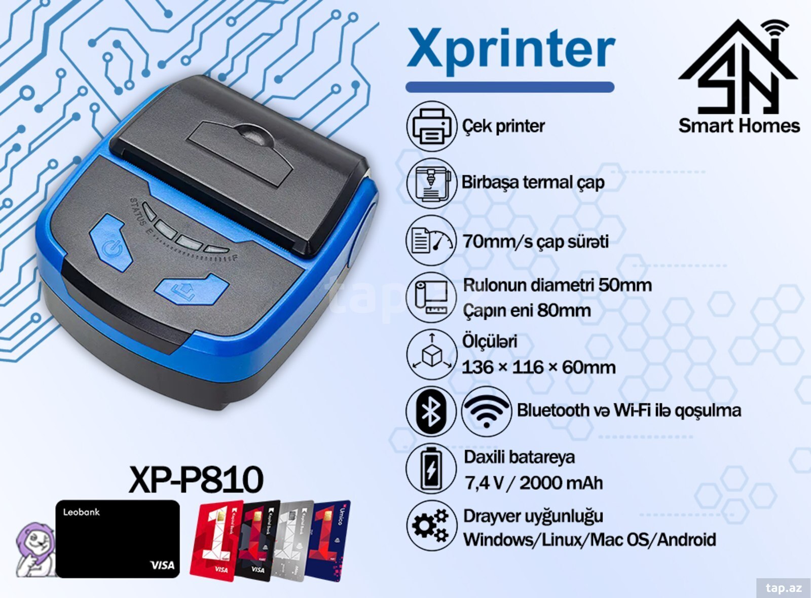 Xprinter qəbz, etiket, barkod, kassa printerləri (7)