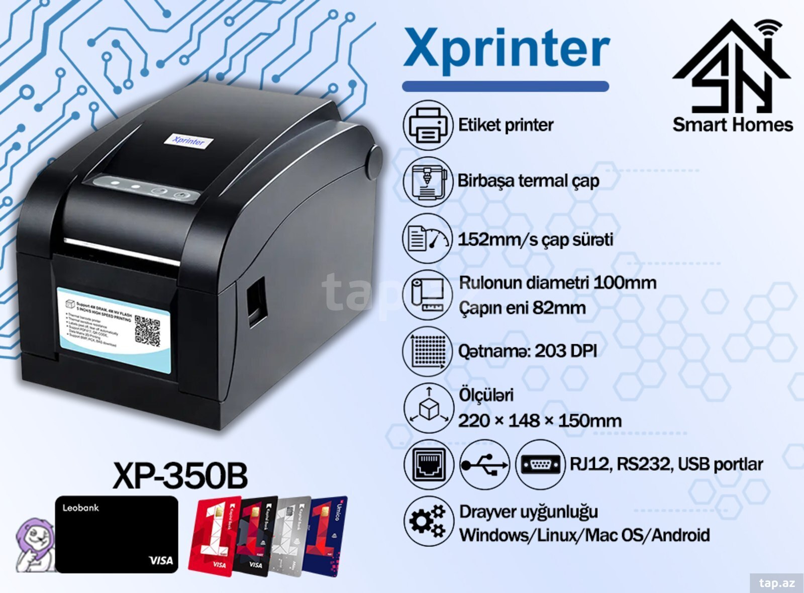 Xprinter qəbz, etiket, barkod, kassa printerləri (8)