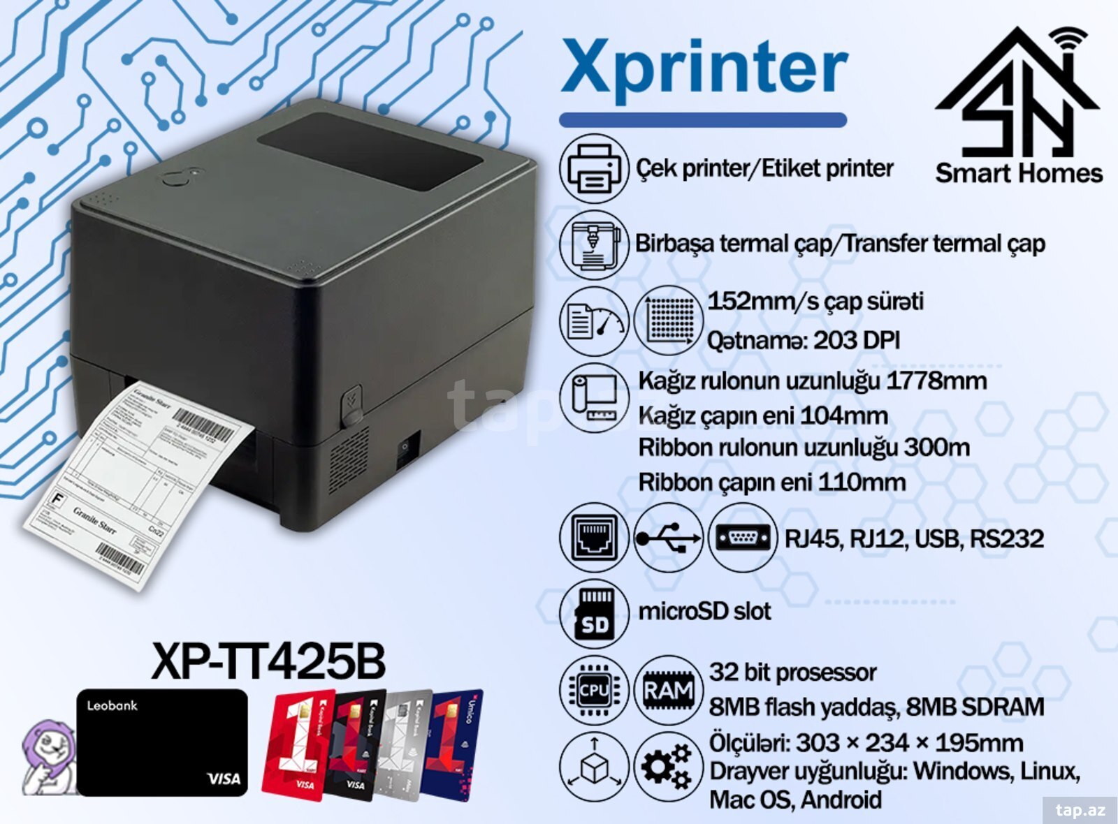 Xprinter qəbz, etiket, barkod, kassa printerləri (10)