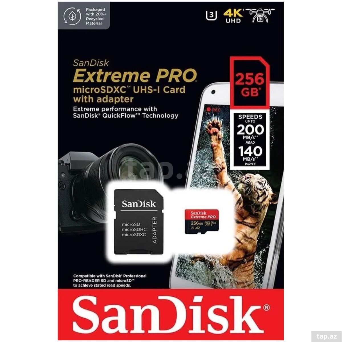 SD Kart "SanDisk 256GB Extreme PRO MicroSDXC UHS-I Card with adapter SDSQXCD-256G-GN6MA"
