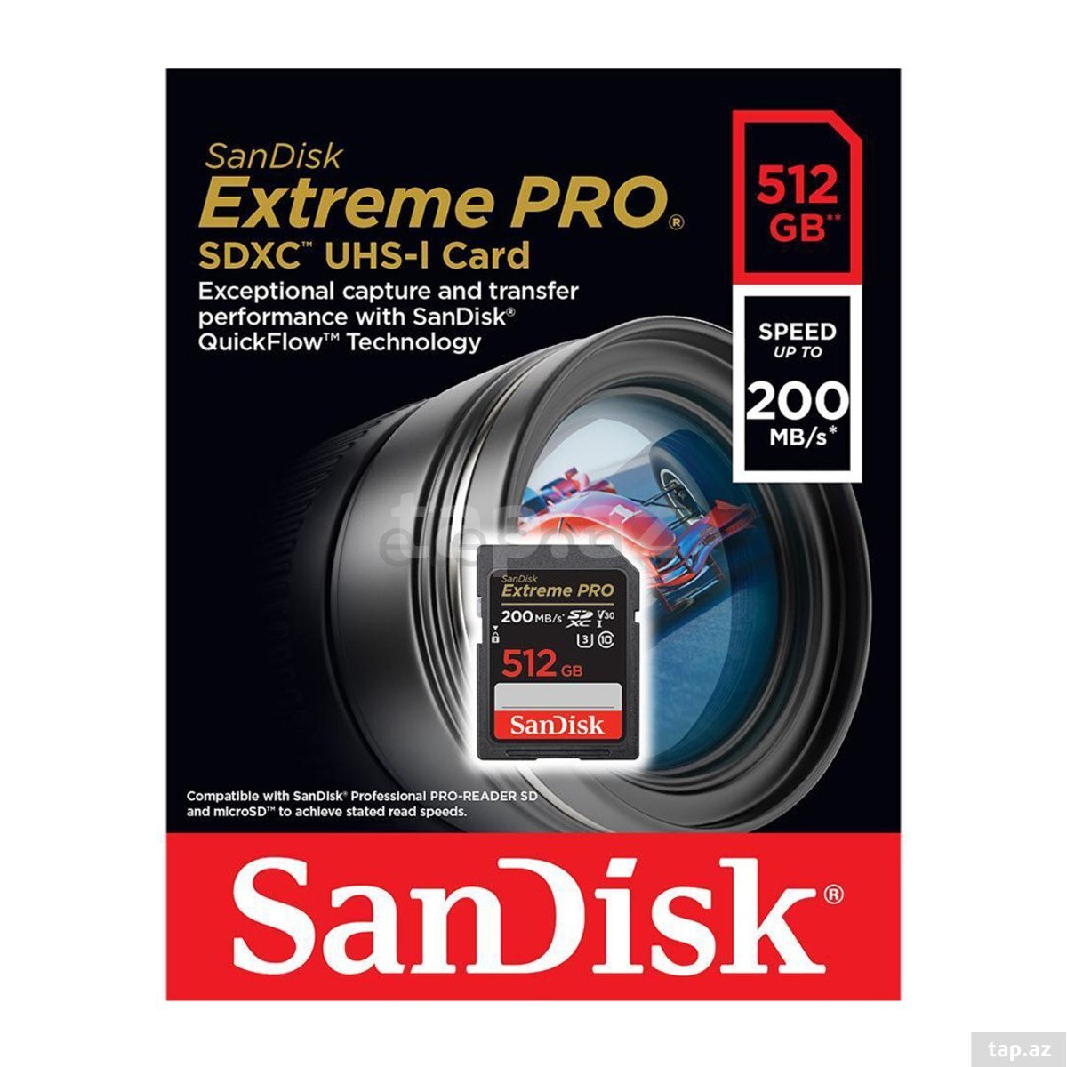 SD Kart "SanDisk 512GB Extreme PRO SDXC UHS-I Card - V30, 4K UHD, SD Card - SDSDXXD-512G-GN4IN "