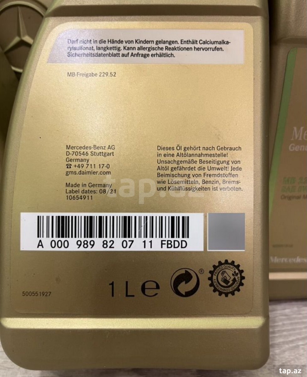 Mercedes-Benz Genuine 5w30 mühərrik yağı (2)