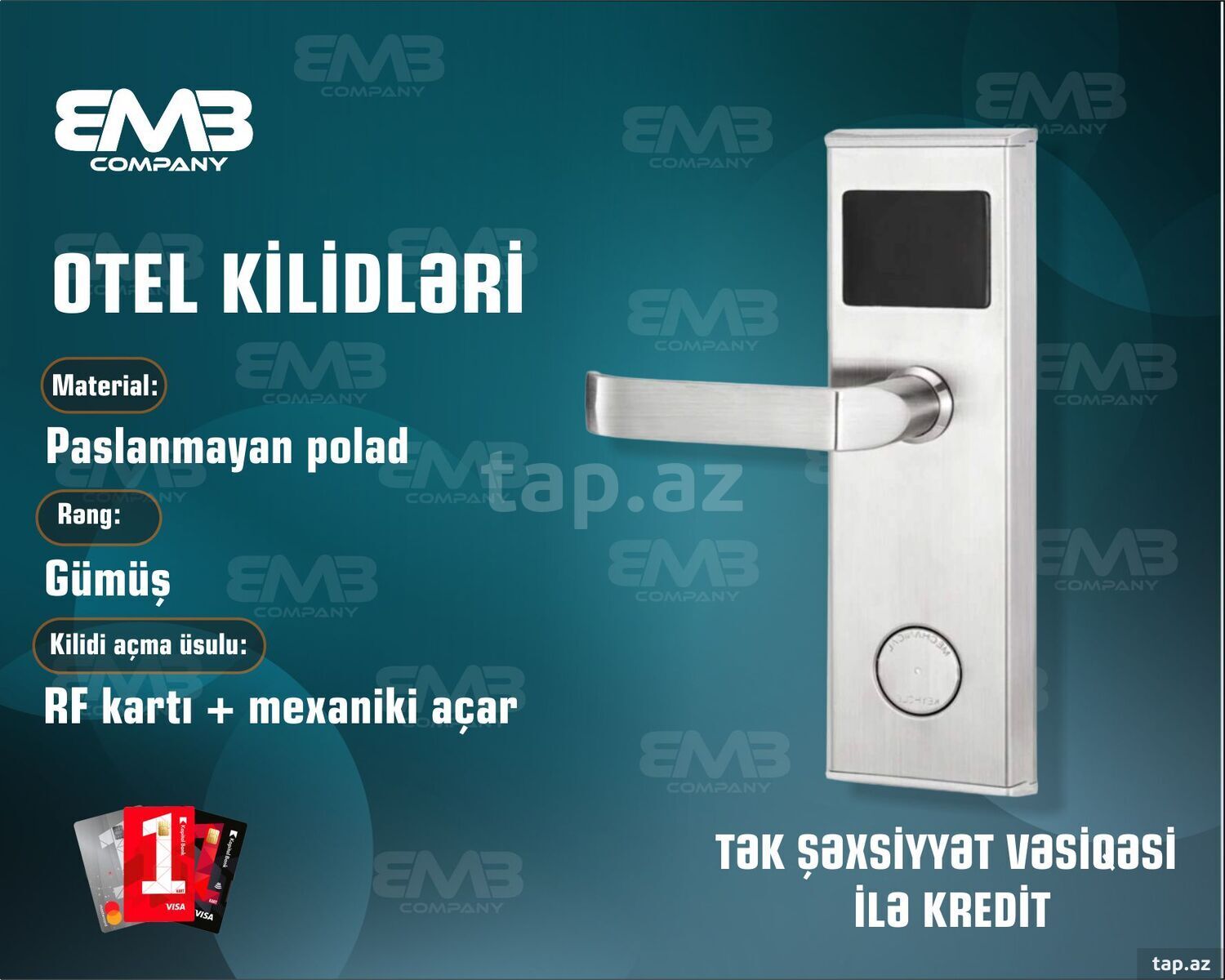 Otel Qapı Kilidi 2036E-S  – RFID Kartlı Smart Hotel Door Lock (Paslanmayan Polad, Gümüş)