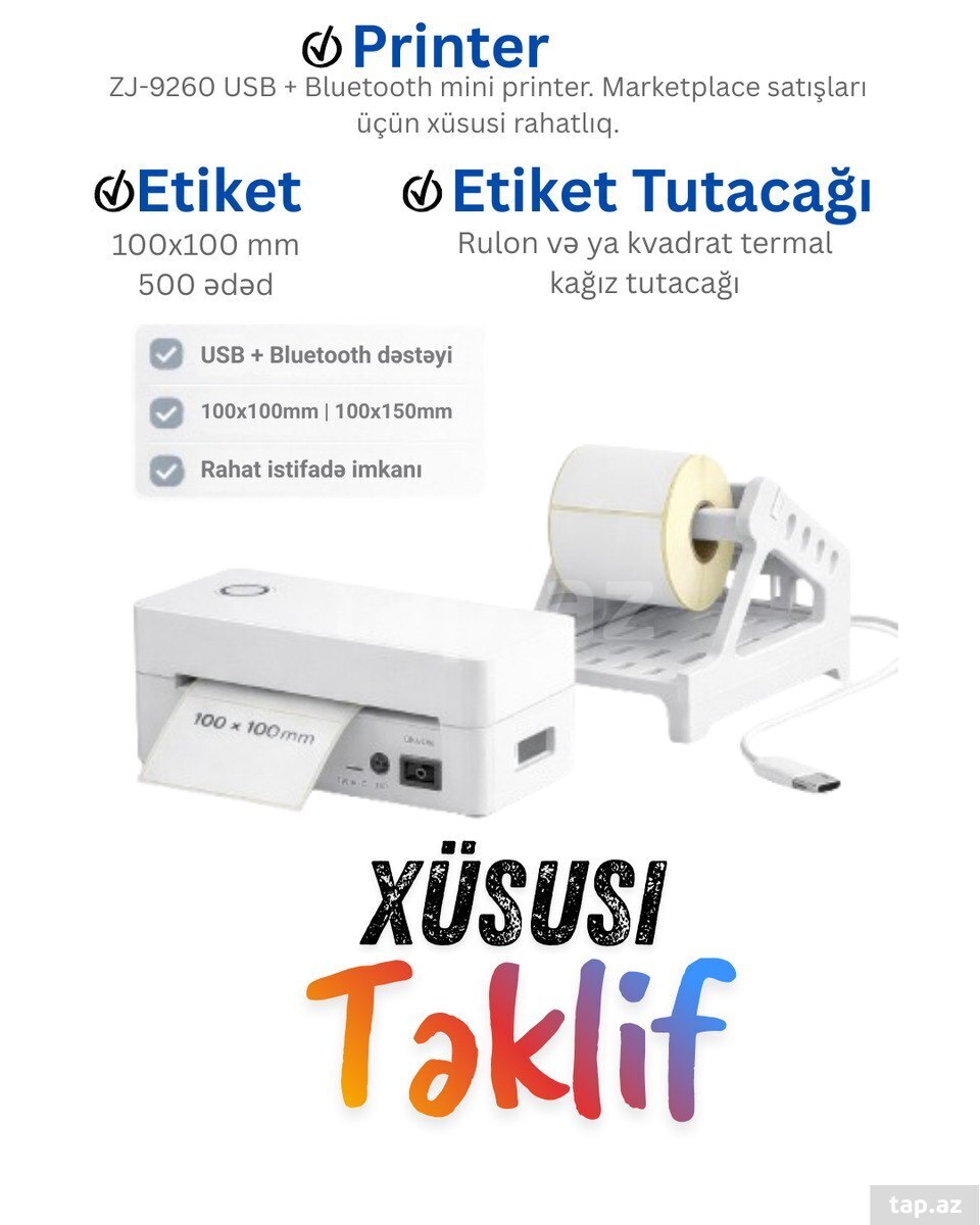 ZJ-9260 termal barkod və birmarket etiketi printeri