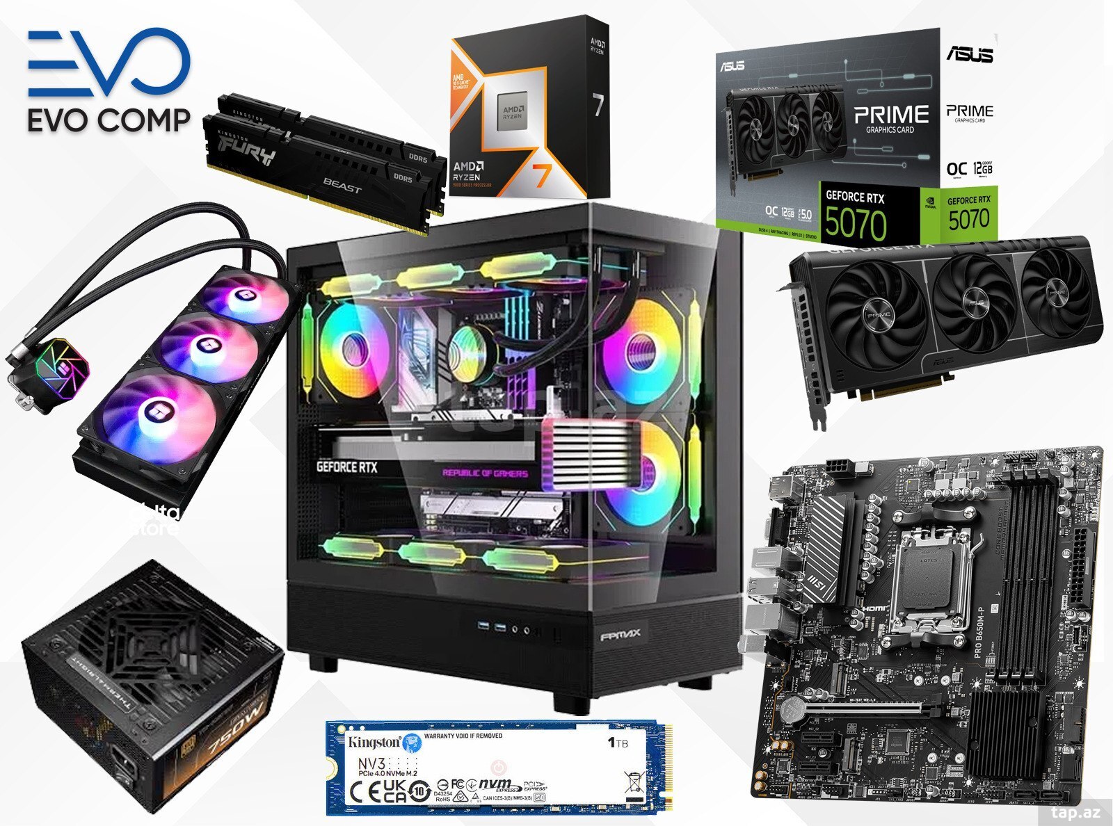 Evo Gaming PC Prime Storm RTX 5070 12GB Ryzen 7 9700X 32GB 1TB 