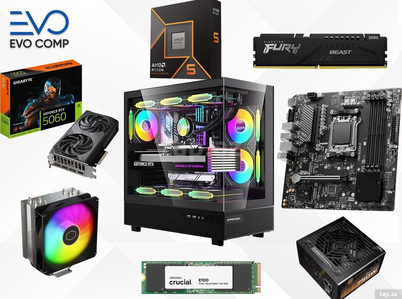 Evo Gaming PC Neo Rush RTX 5060 8GB | Ryzen 5 9600X | 16GB | 1TB