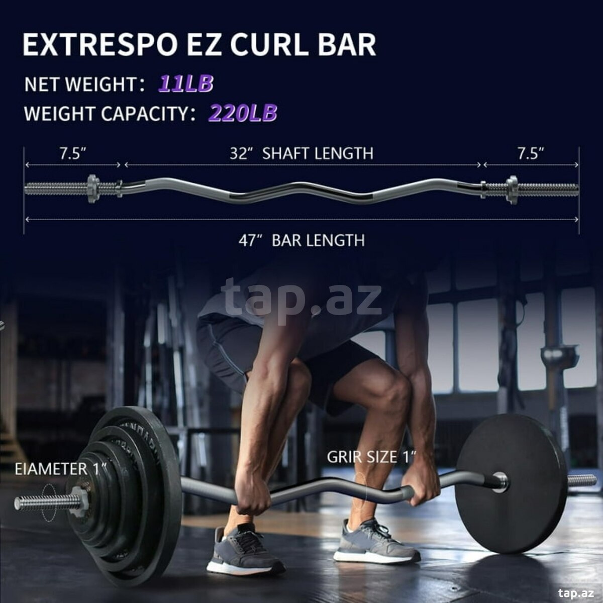Curl barbell bar f30-ştanq əyri qrifi (2)