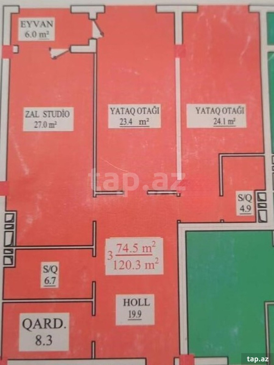 3-otaqlı yeni tikili, Təbriz küç., 120 m² (5)