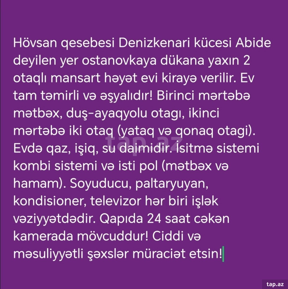 Həyət evi kirayə verilir, Hövsan qəs. (21)