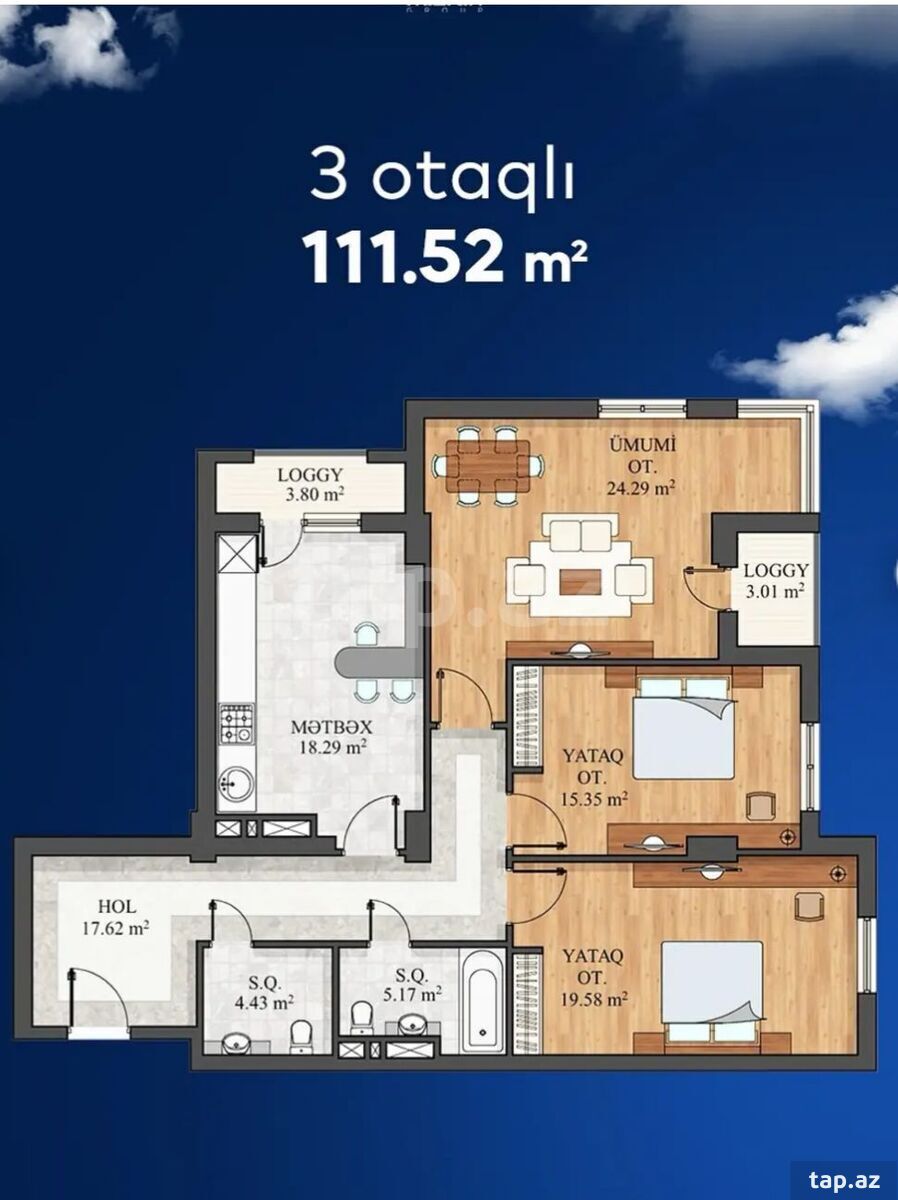 3-otaqlı yeni tikili, Gəncə pr., 113 m² (2)