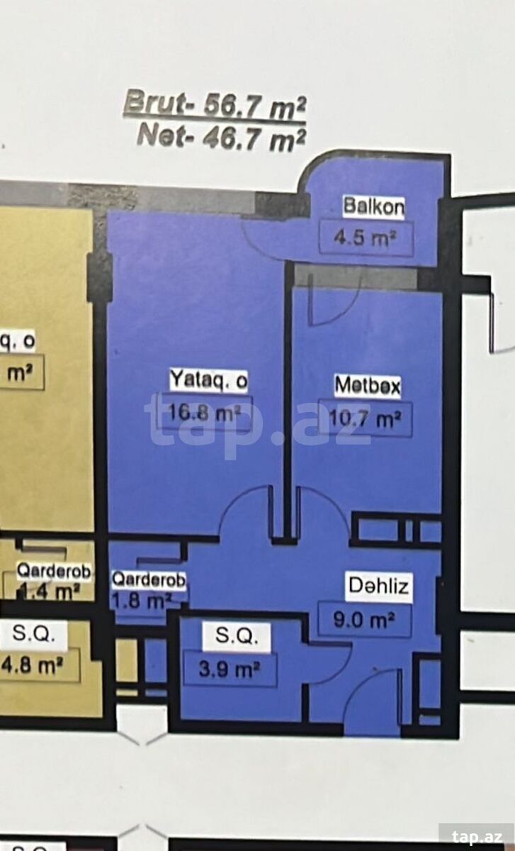 1-otaqlı yeni tikili, Lökbatan qəs., 57 m²