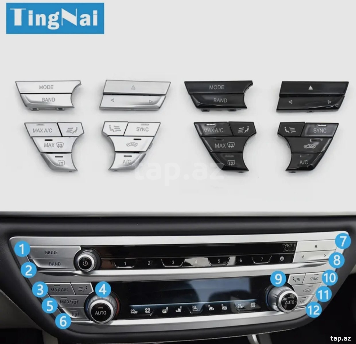 BMW G30, G31, G32, G11, G12 2017-2023 AC klimat idarə edici xrom knopkaları, düymələri  (6)