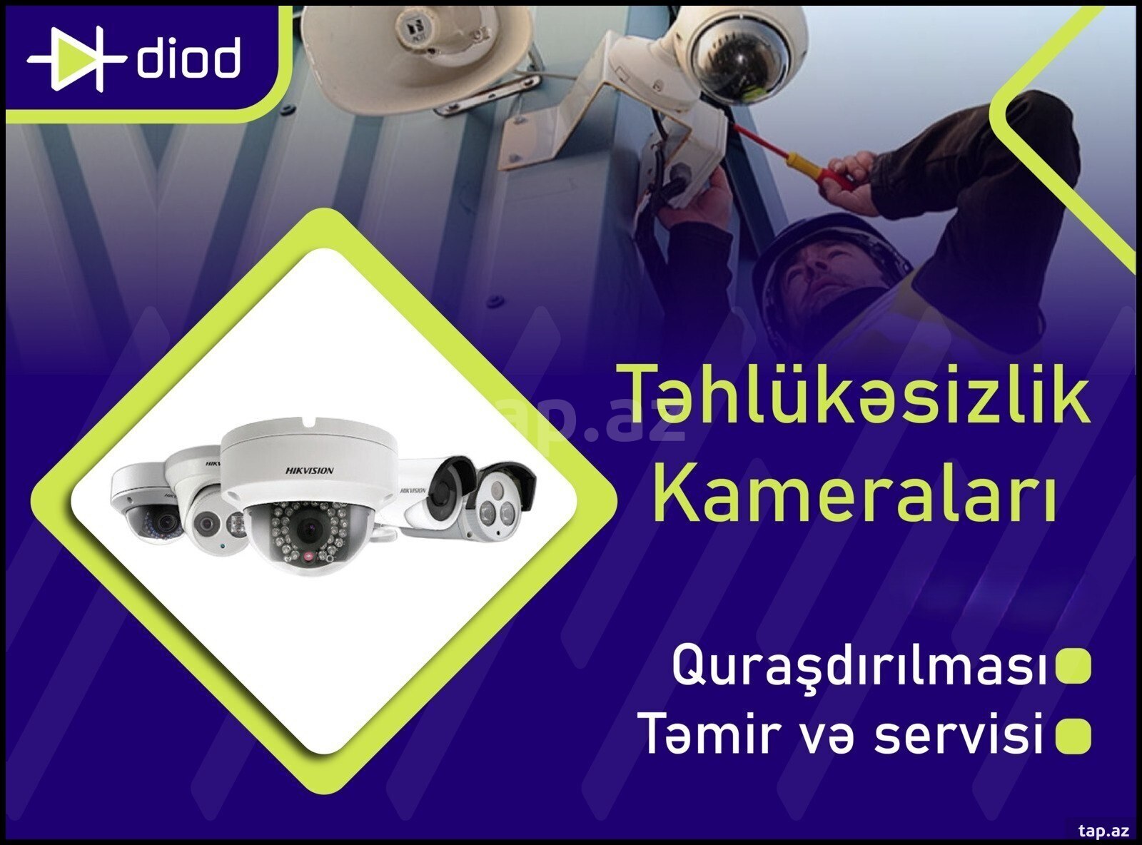 Təhlükəsizlik kameraların quraşdırılması, təmiri və servisi