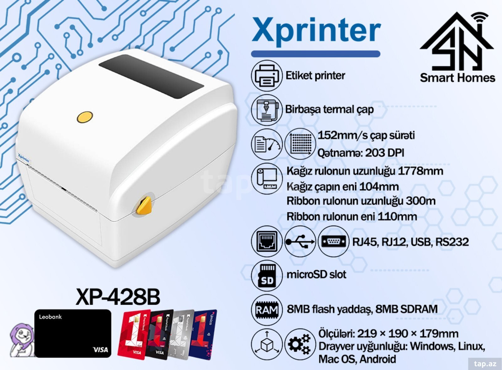 Xprinter qəbz, etiket, barkod, kassa printerləri (9)