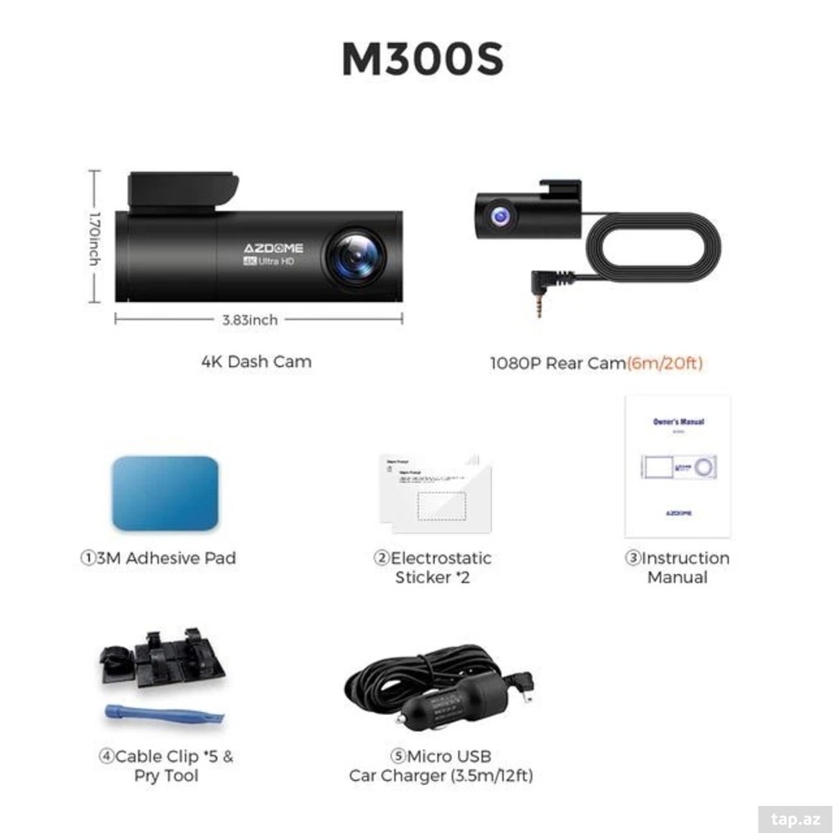Azdome M300S 2-kameralı + 64GB (2)