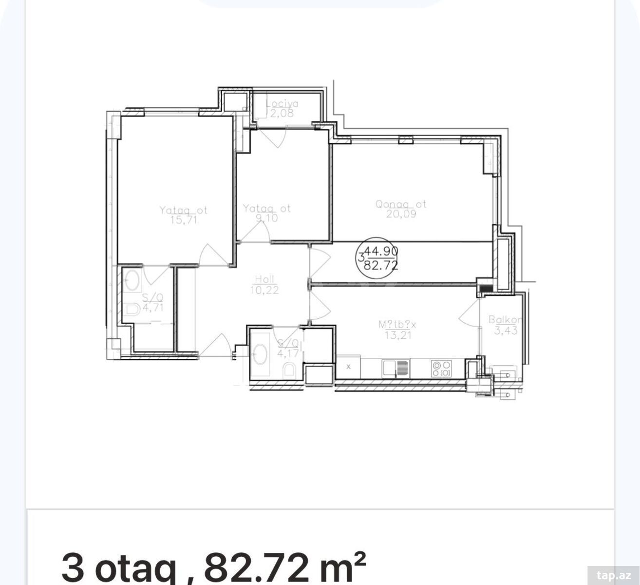 3-otaqlı yeni tikili, Müstəqillik küç., 83 m² (13)
