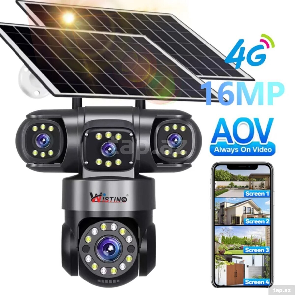 4G Sim kartlı Solar 360°FHD Kamera 12MP/4K+64GB