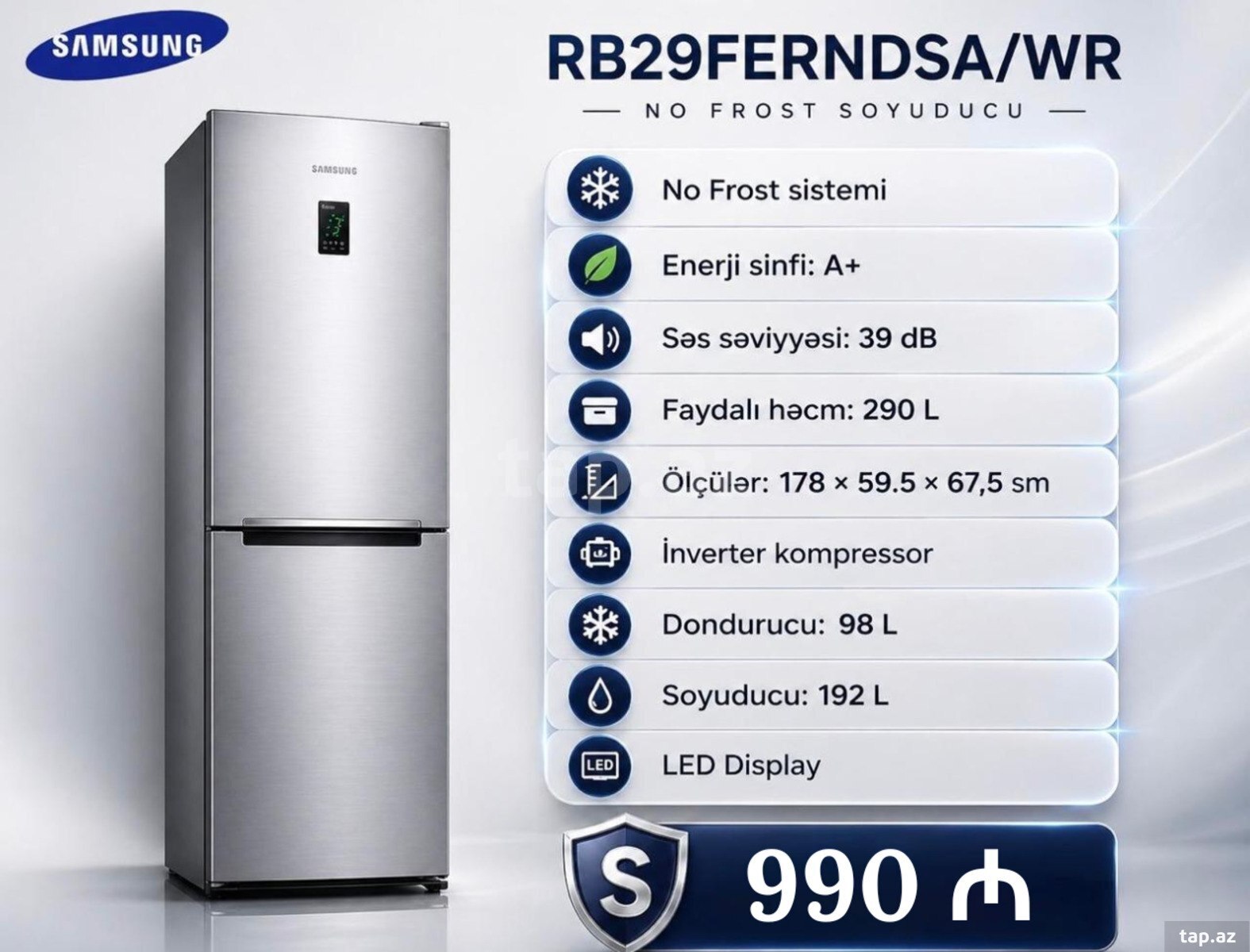 Soyuducu Samsung RB29FERNDSA/WR