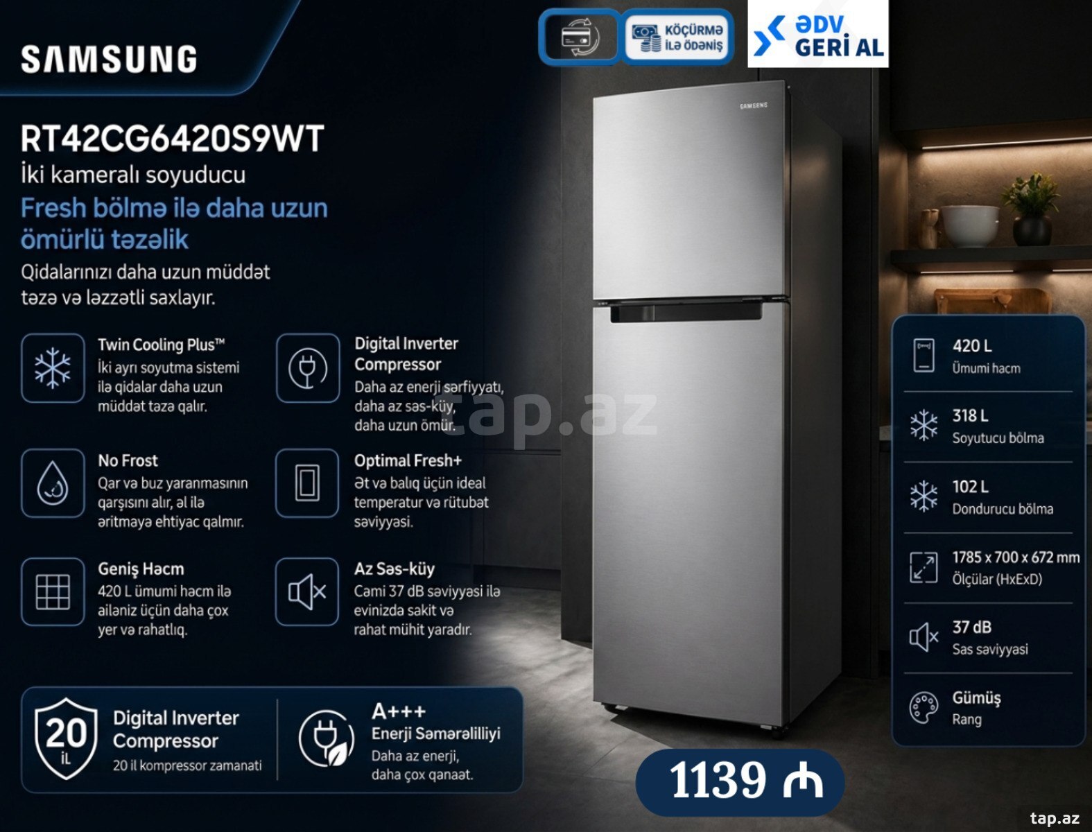 Soyuducu Samsung RT42CG6420S9WT