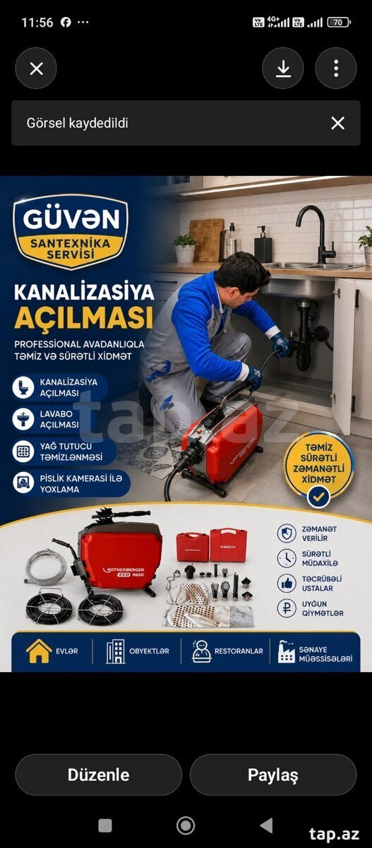 Tutulmuş kanalizasiya sisteminin təmizlənməsi