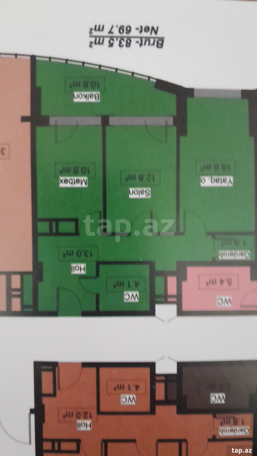 2-otaqlı yeni tikili, Lökbatan qəs., 83.2 m²