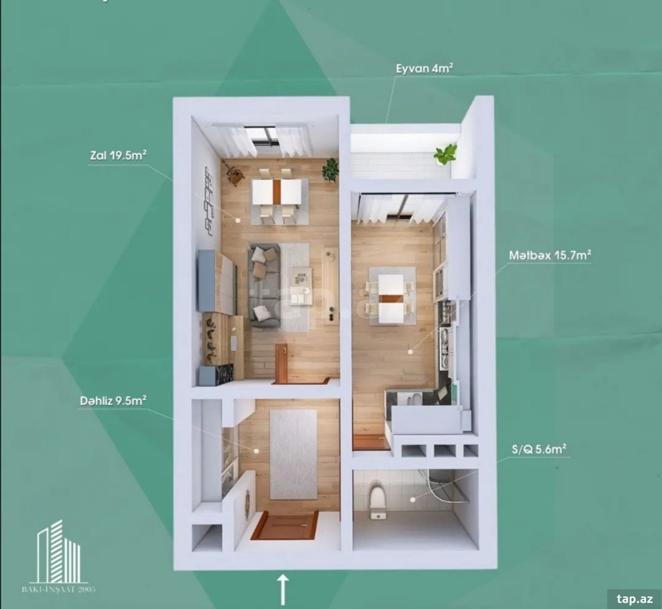 1-otaqlı yeni tikili, Xətai r., 55 m²