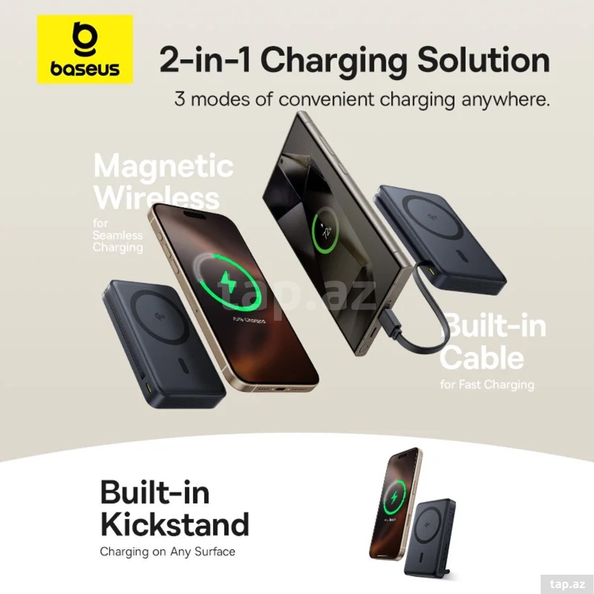 Power bank Baseus Nomos Qi2 Kickstand Magnetic 10000mAh 45W Fast Charge (3)