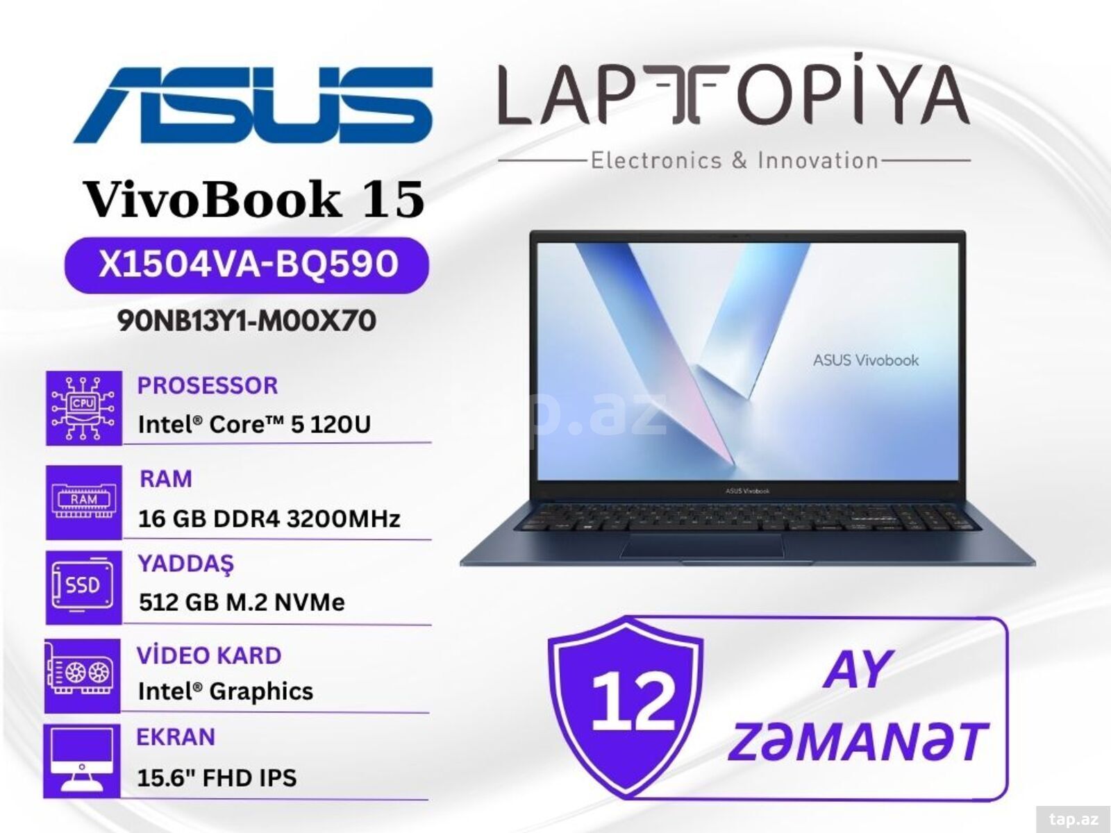 ASUS VivoBook 15 X1504VA-BQ590 90NB13Y1-M00X70