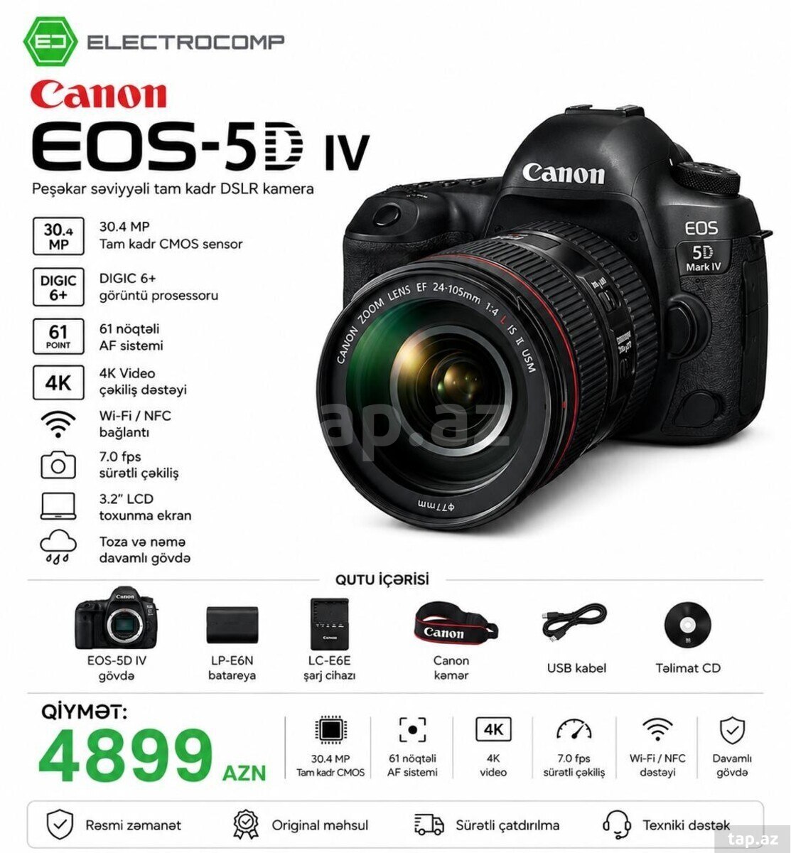 Canon EOS 5D Mark IV Full Frame DSLR fotoaparatı