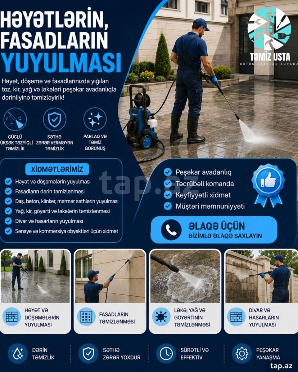 Həyətlərin, fasadların yuyulması