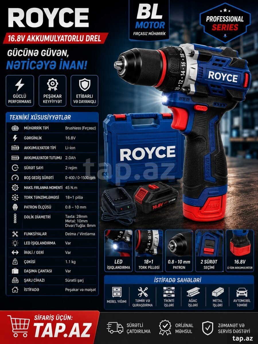 Akkumulyatorlu drel ROYCE 