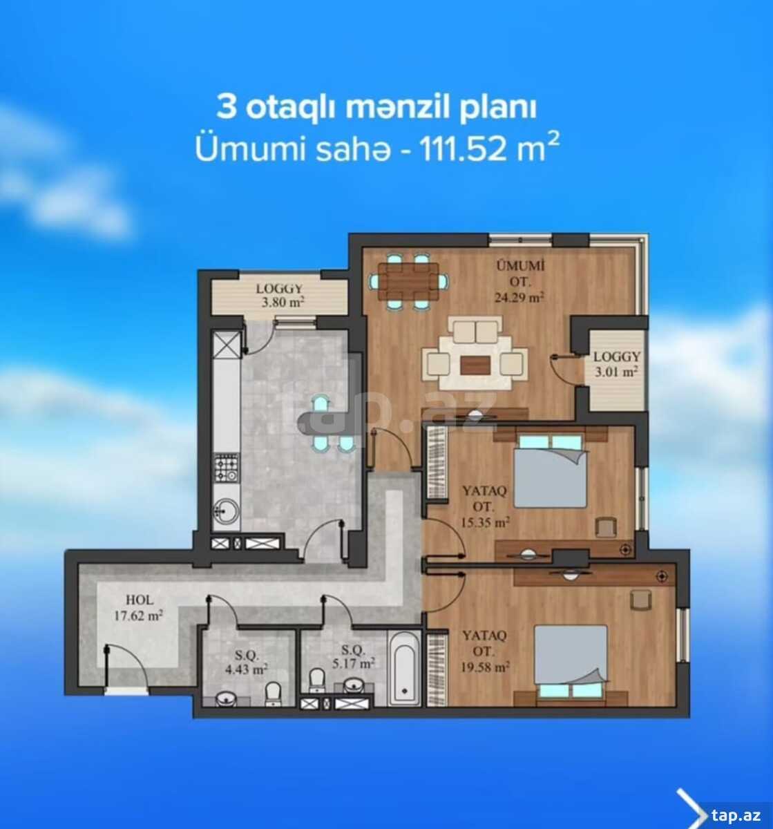 3-otaqlı yeni tikili, Gəncə pr., 111.5 m² (20)