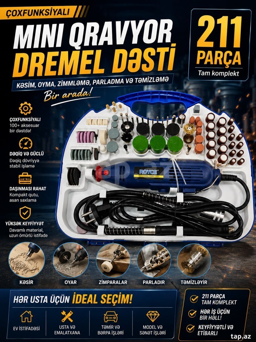 ROYCE 211 Parçalı Mini Qravyor (Dremel) Dəsti