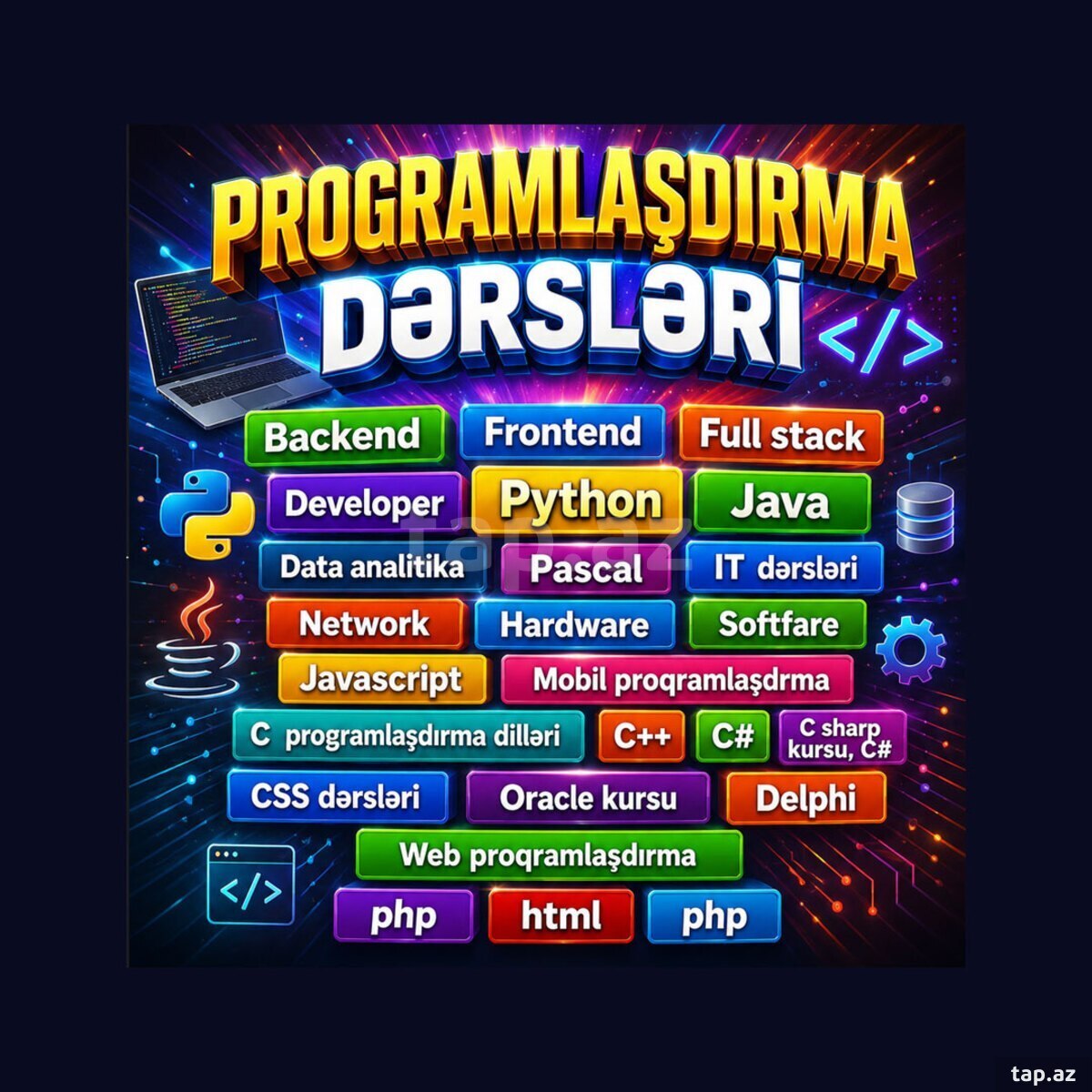 C C++ C#, Python, Java Developer Backend frontend dərsləri