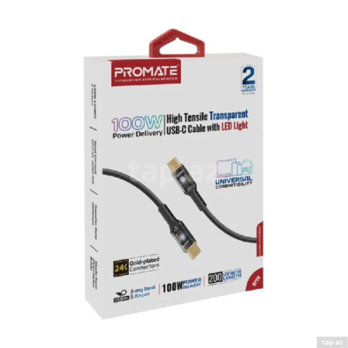 Promate LucidLine-CC200 100W Power Delivery USB-C cable 2M