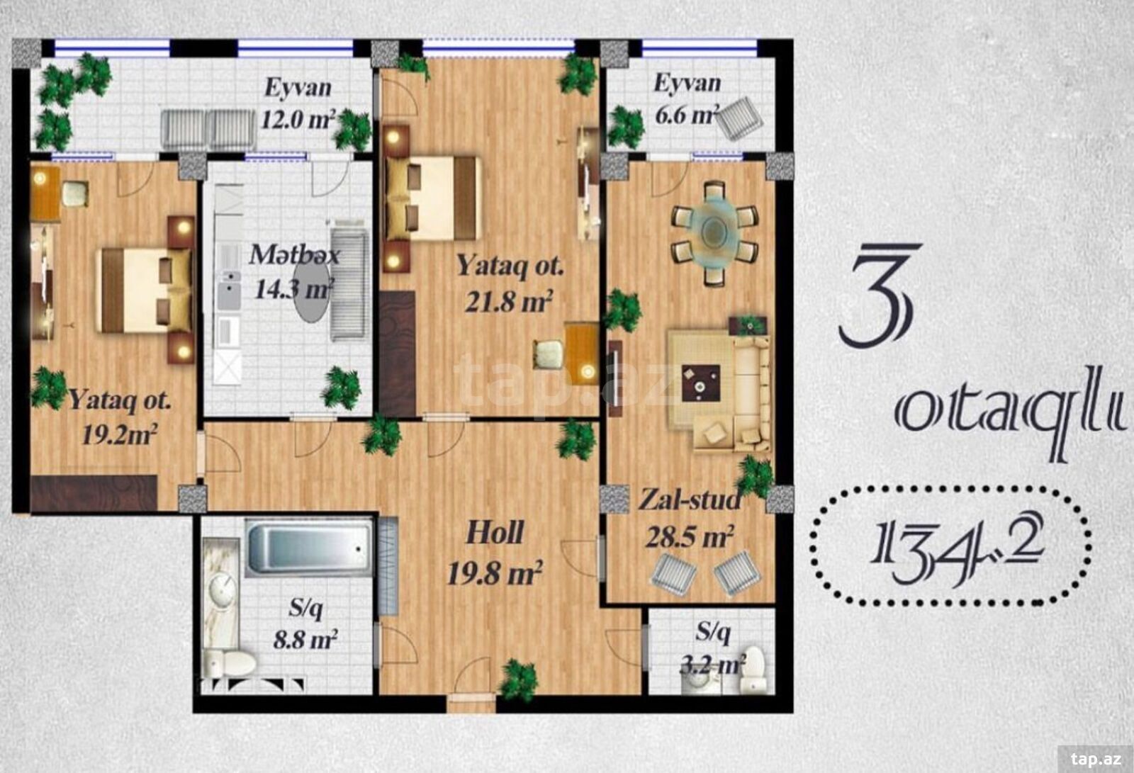 3-otaqlı yeni tikili, Təbriz küç., 134.2 m² (2)