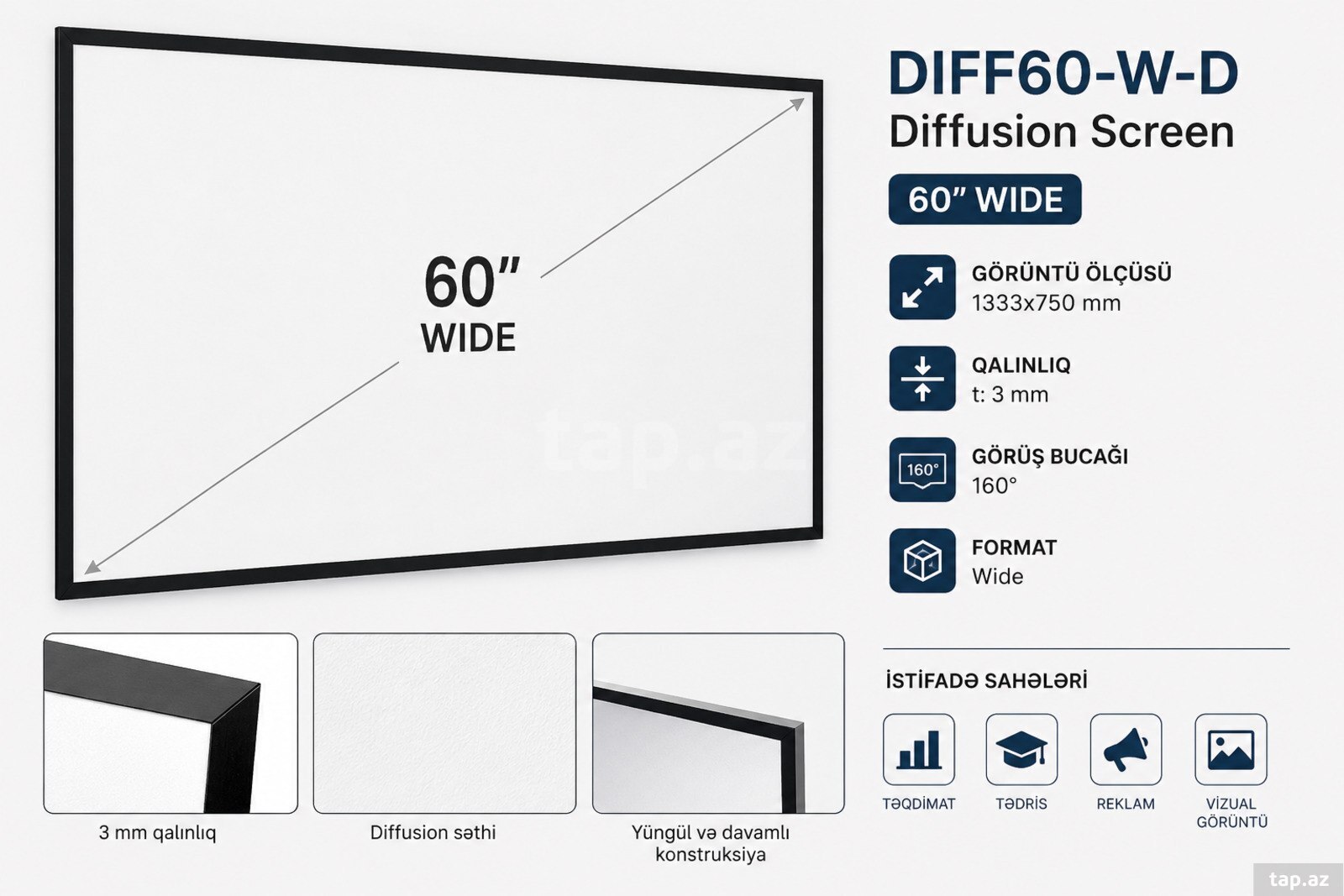 Diffusion Screen DIFF60-W-D 60 düym proyektor ekranı — 1
