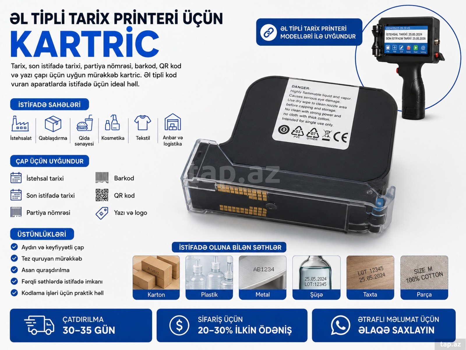Tarix və kod vurma aparatı üçün kartric