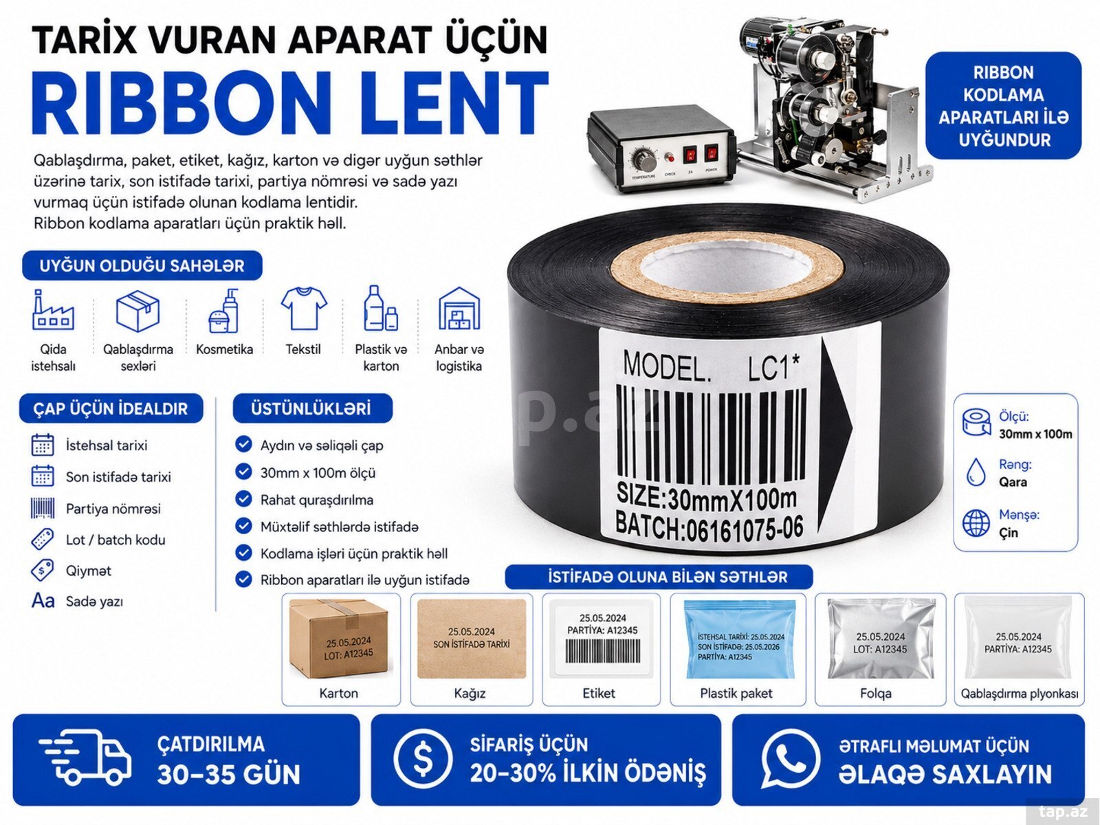 Tarix vuran aparat lenti – 30mm x 100m