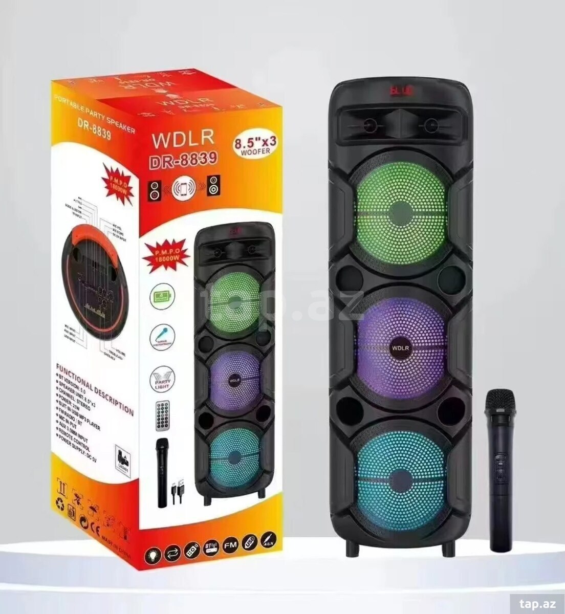Bluetooth mikrlofonlu dinamik 3×8"