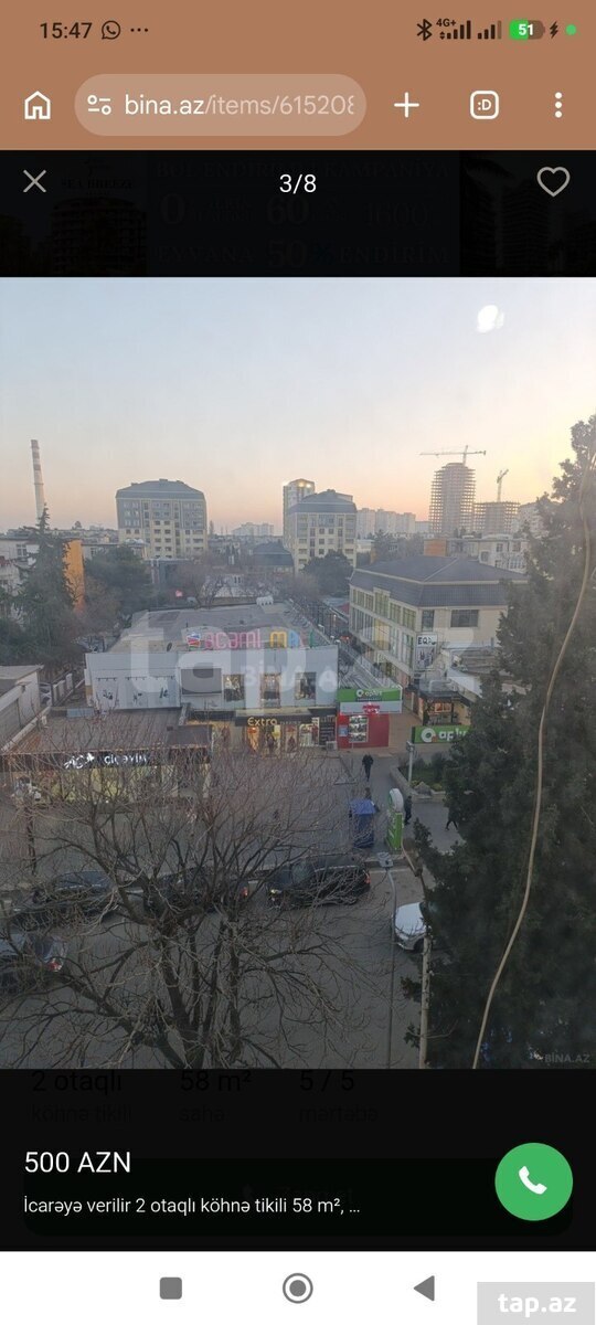 2-otaqlı mənzil kirayə verilir, Əcəmi m., 60 m² (2)