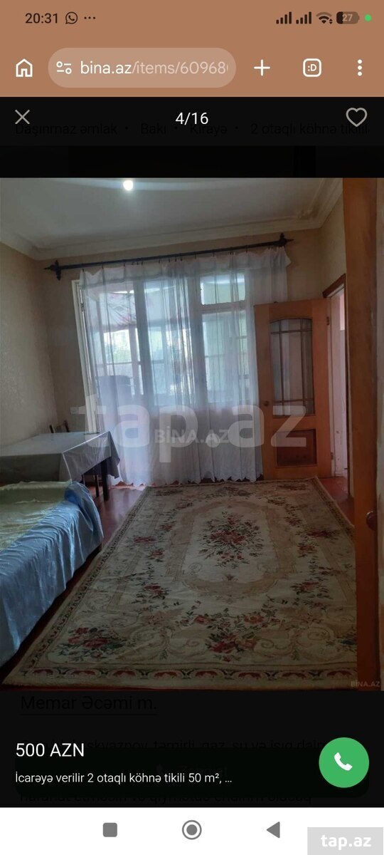 2-otaqlı mənzil kirayə verilir, Əcəmi m., 60 m² (4)