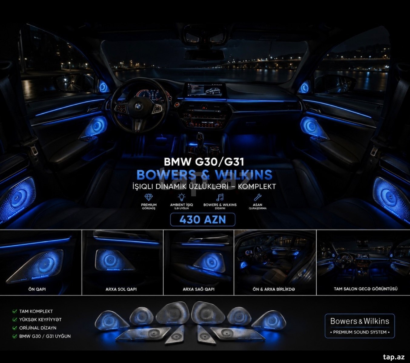 BMW G30 Bowers & Wilkins işıqlı dinamik üzlükləri (3)