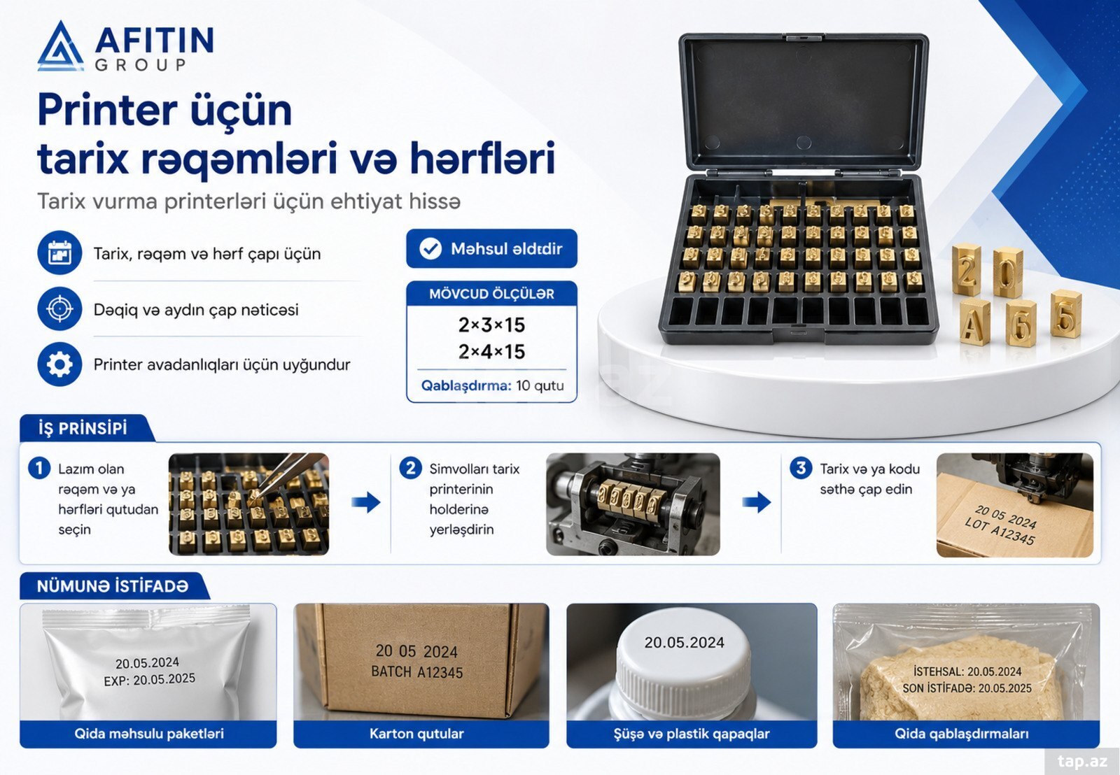 Printer üçün tarix rəqəmləri və hərfləri 
