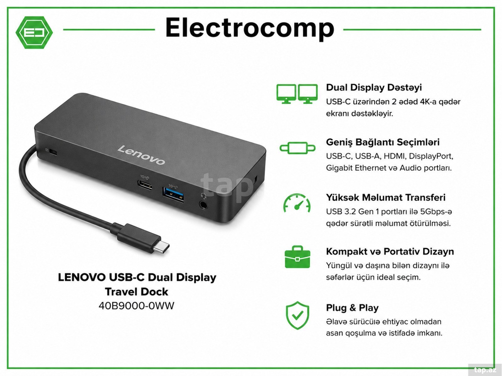 Lenovo USB-C Dual Display Travel Dock