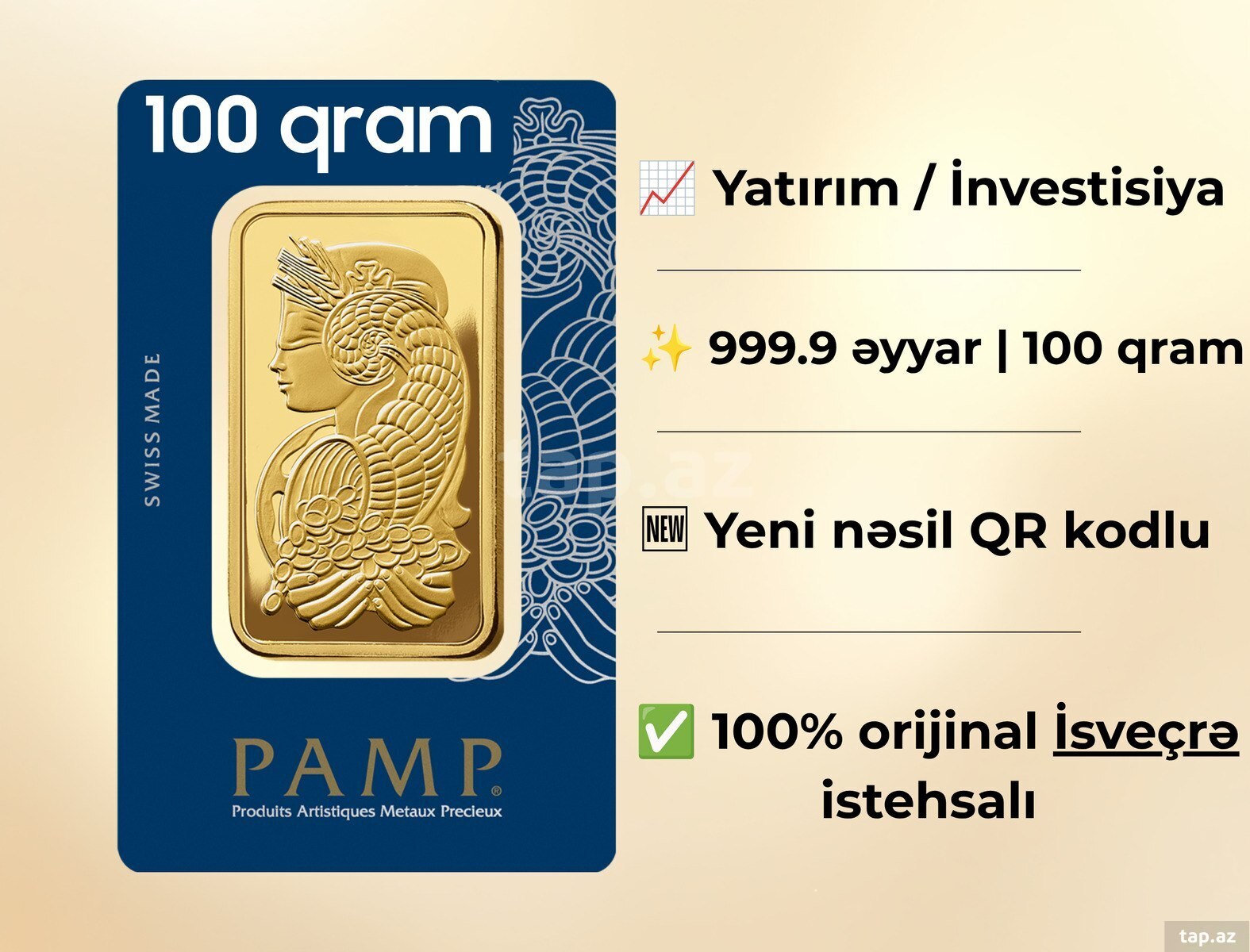 PAMP qızıl külçə - 100 qr.