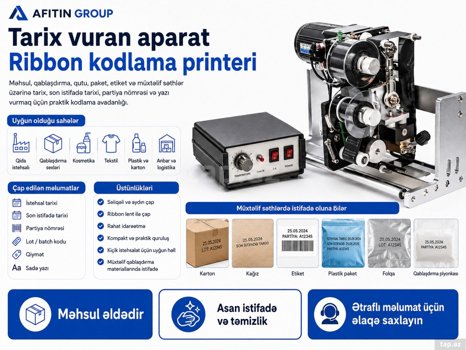 Qablaşdırma üçün tarix və kod vuran aparat