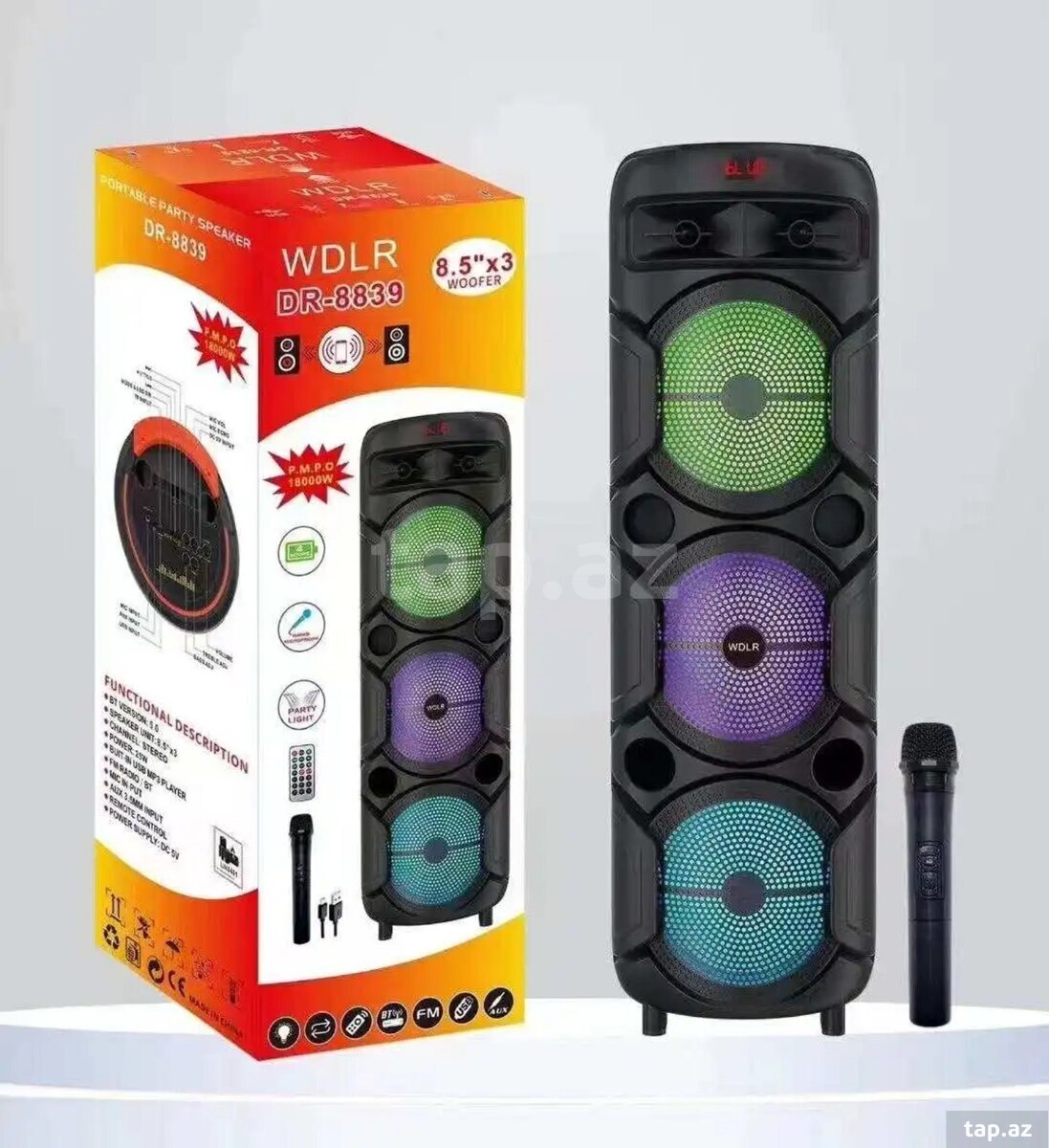 Bluetooth mikrofonlu dinamik 3×8"